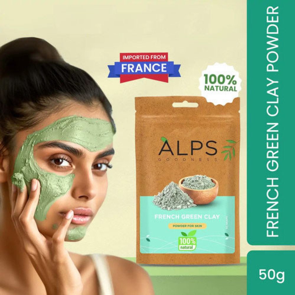 Alps Goodness French Green Glay  Powder for Skin & Hair, 50 g | 100% Natural Face Mask Powder For Even Toned Glowing Skin | No Chemicals, No Preservatives, No Pesticides