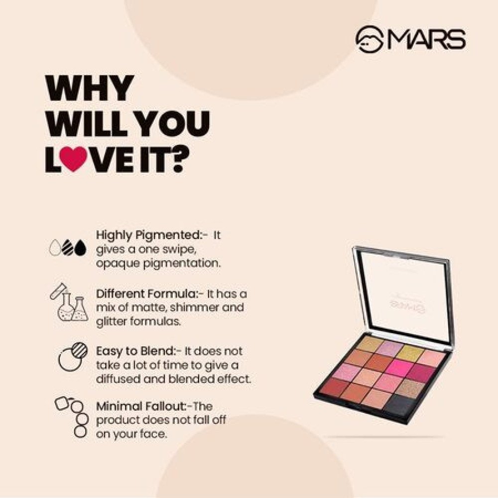 MARS Highly Pigmented Mesmereyes Smoky Eyes, 16-Color Eyeshadow Palette | Multicolor | Matte Finish | Shimmery Eye Shadow Palette | (20.8 G) (03-Multicolor)