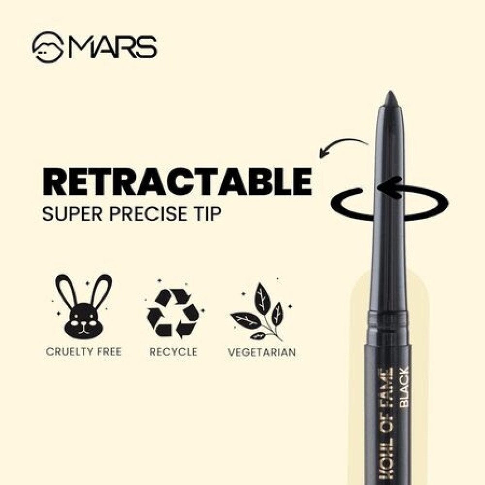MARS Kohl of Fame Up to 12 Hours Stay Kajal | Smudgeproof and Waterproof | Long Lasting (0.35g) (Black)