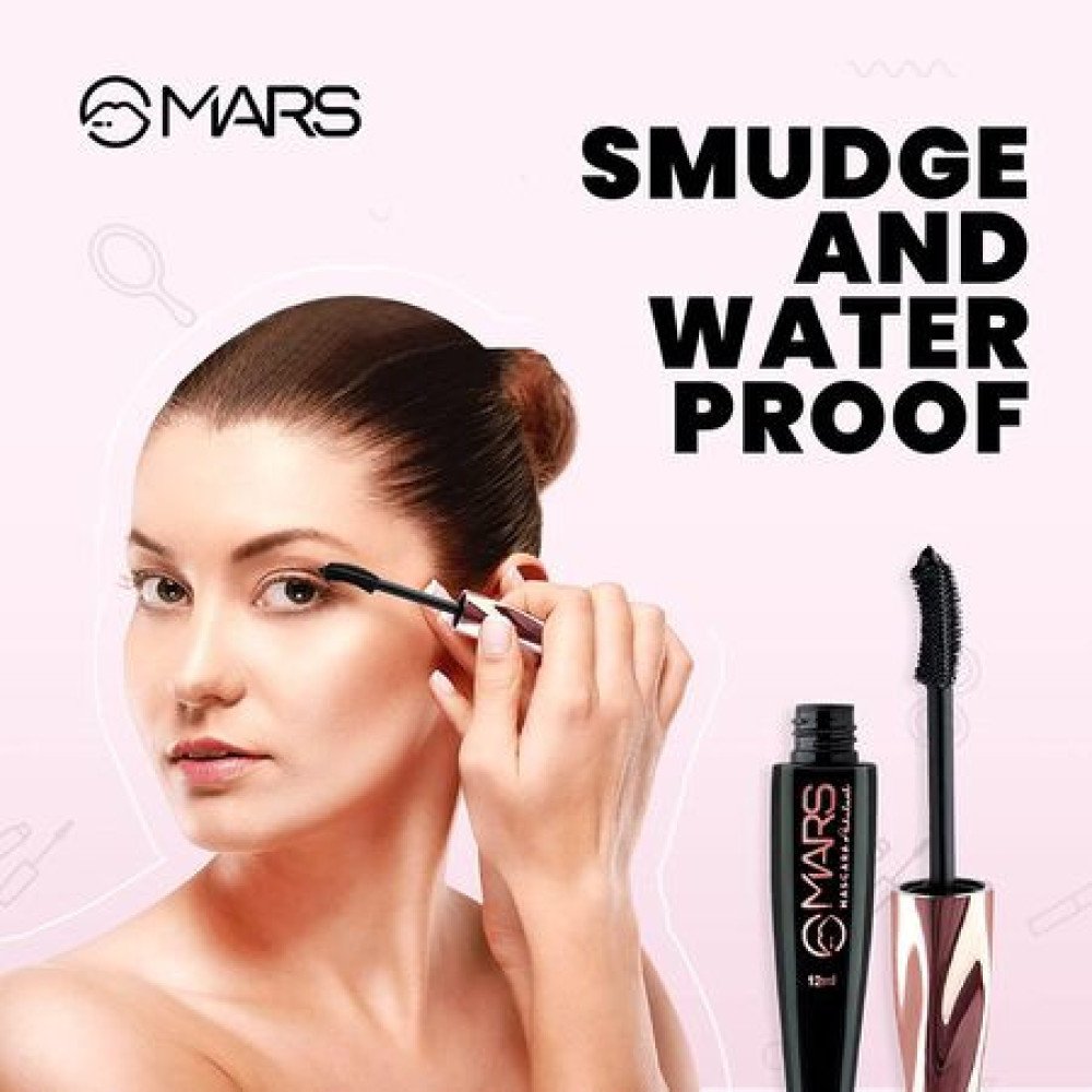 MARS Fabulash Volumising Mascara | Up to 18 Hours Stay | Waterproof with Intense Jet Black Color (12ml) (Black)