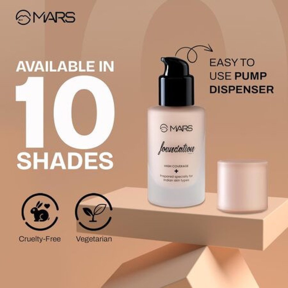 MARS SPF50 PA++++ High Coverage Liquid Foundation | Blemish Free & Blendable Foundation for Makeup (40ml) (SHADE-06)