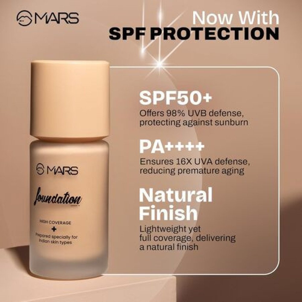 MARS SPF50 PA++++ High Coverage Liquid Foundation | Blemish Free & Blendable Foundation for Makeup (40ml) (SHADE-06)