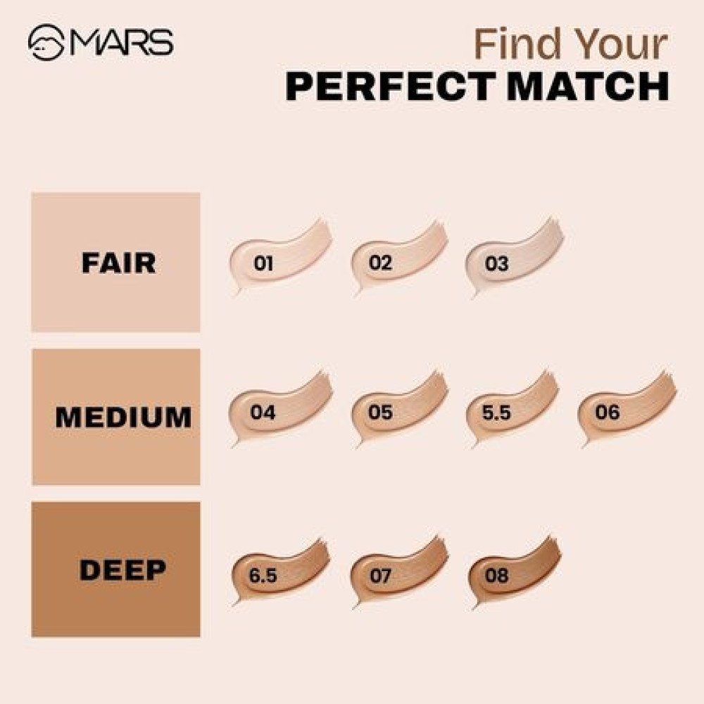 MARS SPF50 PA++++ High Coverage Liquid Foundation | Blemish Free & Blendable Foundation for Makeup (40ml) (SHADE-06)