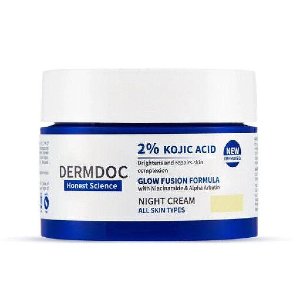 DERMDOC 2% Kojic Acid Night Cream  With Niacinamide  Alpha Arbutin | Face Moisturizer For Glowing & Brightening Skin | Reduces Dark Spots -50 Gm