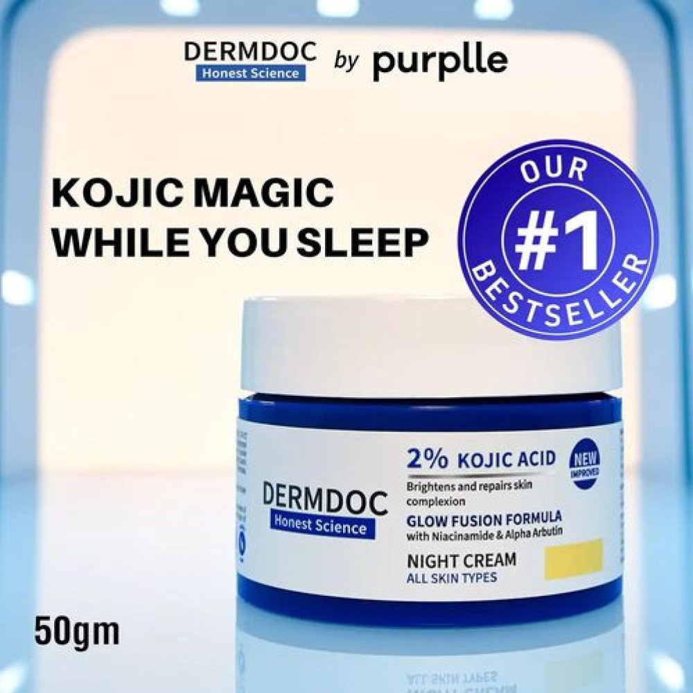 DERMDOC 2% Kojic Acid Night Cream  With Niacinamide  Alpha Arbutin | Face Moisturizer For Glowing & Brightening Skin | Reduces Dark Spots -50 Gm