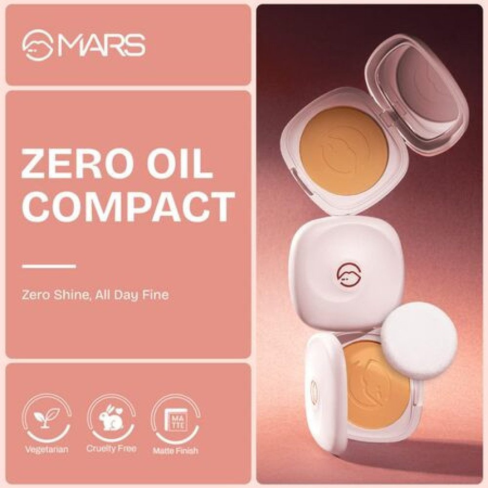MARS Zero Oil Compact with an Applicator (10 gm) (01-LIGHT) | Non-Comedogenic | Oil Control | Long-Lasting | Matte Finish | Light-Weight | Minimize Pores | Travel Friendly