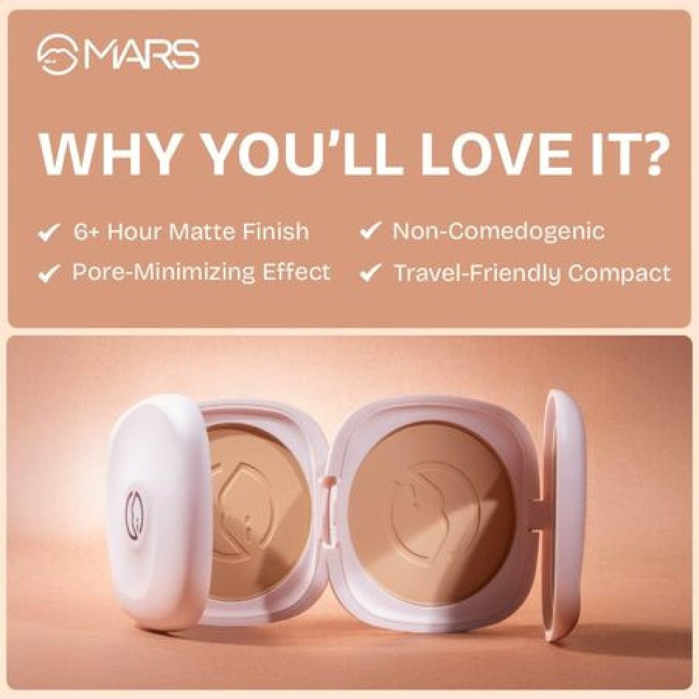 MARS Zero Oil Compact with an Applicator (10 gm) (01-LIGHT) | Non-Comedogenic | Oil Control | Long-Lasting | Matte Finish | Light-Weight | Minimize Pores | Travel Friendly