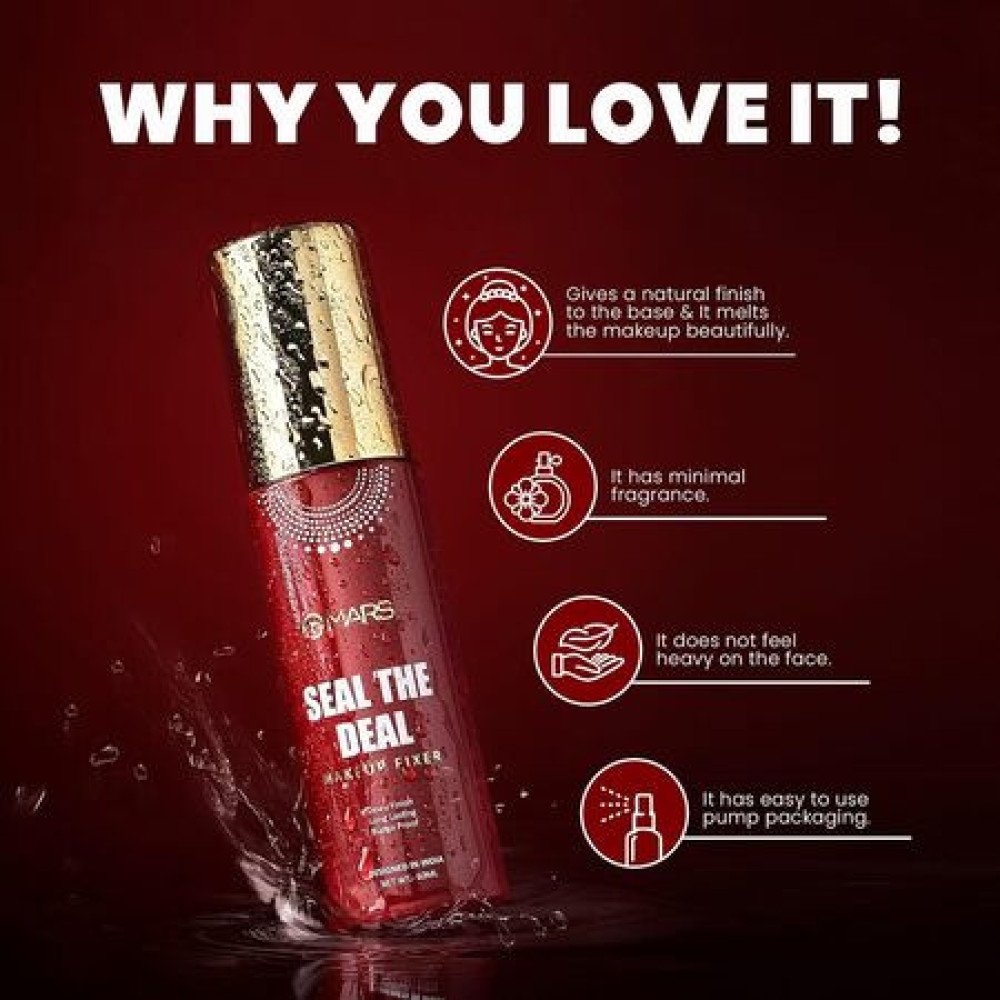 MARS Seal the Deal Long-Lasting Makeup Fixer Spray with Hyaluronic Acid | Hydrating Dewy Base Setting Spray for Professional Face Makeup | Budge Proof | Non Sticky (60 ml)
