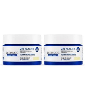 DERMDOC 2% Kojic Acid Night Cream With Niacinamide  Alpha Arbutin | Face Moisturizer For Glowing  Brightening Skin | Reduces Dark Spots  Pigmentation -50 Gm Pack Of-2