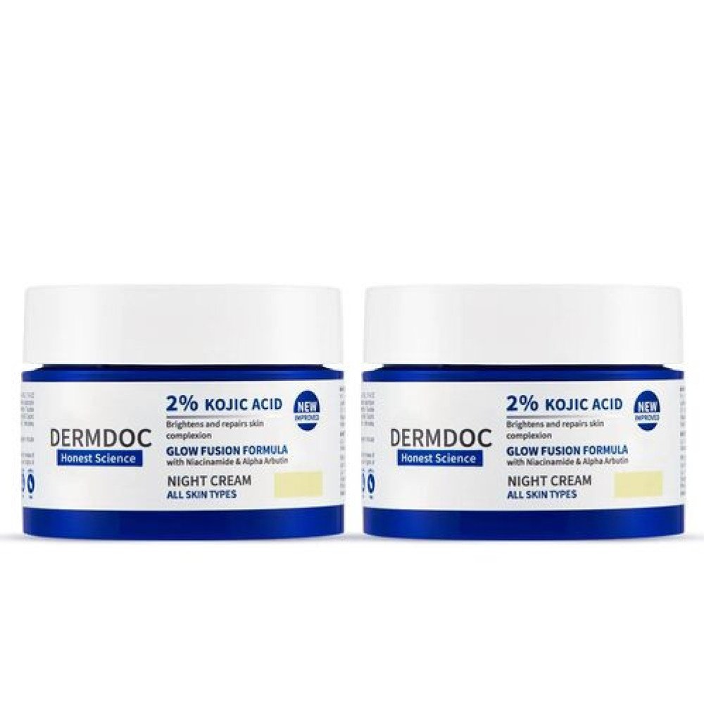 DERMDOC 2% Kojic Acid Night Cream With Niacinamide  Alpha Arbutin | Face Moisturizer For Glowing  Brightening Skin | Reduces Dark Spots  Pigmentation -50 Gm Pack Of-2